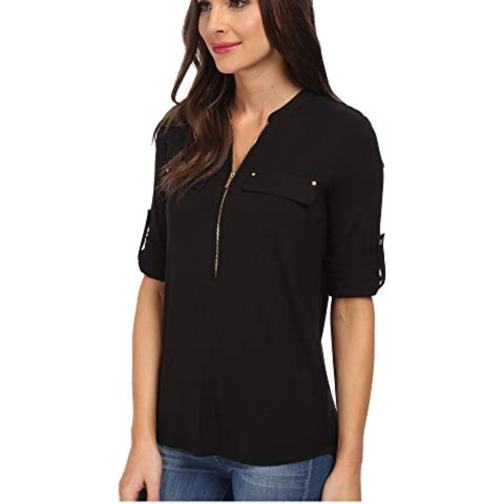 NWT Calvin klein ZIP ROLL-UP 3/4 SLEEVE TOP - Picture 4 of 5